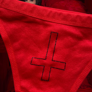 Red Upside Down Cross Thong