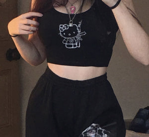 AK-47 KITTY Silver Crop Top