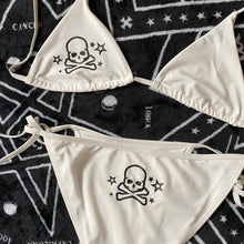 Load image into Gallery viewer, White Gothic Star + Skulls Bikini Top
