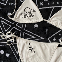 Load image into Gallery viewer, White Gothic Star + Skulls Bikini Top
