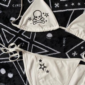 White Gothic Star + Skulls Bikini Top