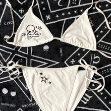 Load image into Gallery viewer, White Gothic Star + Skulls Bikini Top
