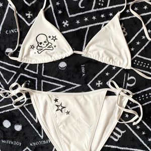 White Gothic Star + Skulls Bikini Top